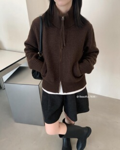 秋冬新款女韩版宽松时尚高端纯色开衫百搭休闲双拉链线衫毛衣外套