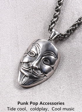 小丑面具男士复古钛钢朋克风吊坠