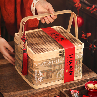 2026高档竹编篮定制礼物盒年货包装盒烘焙新年手提盒马年礼盒空盒