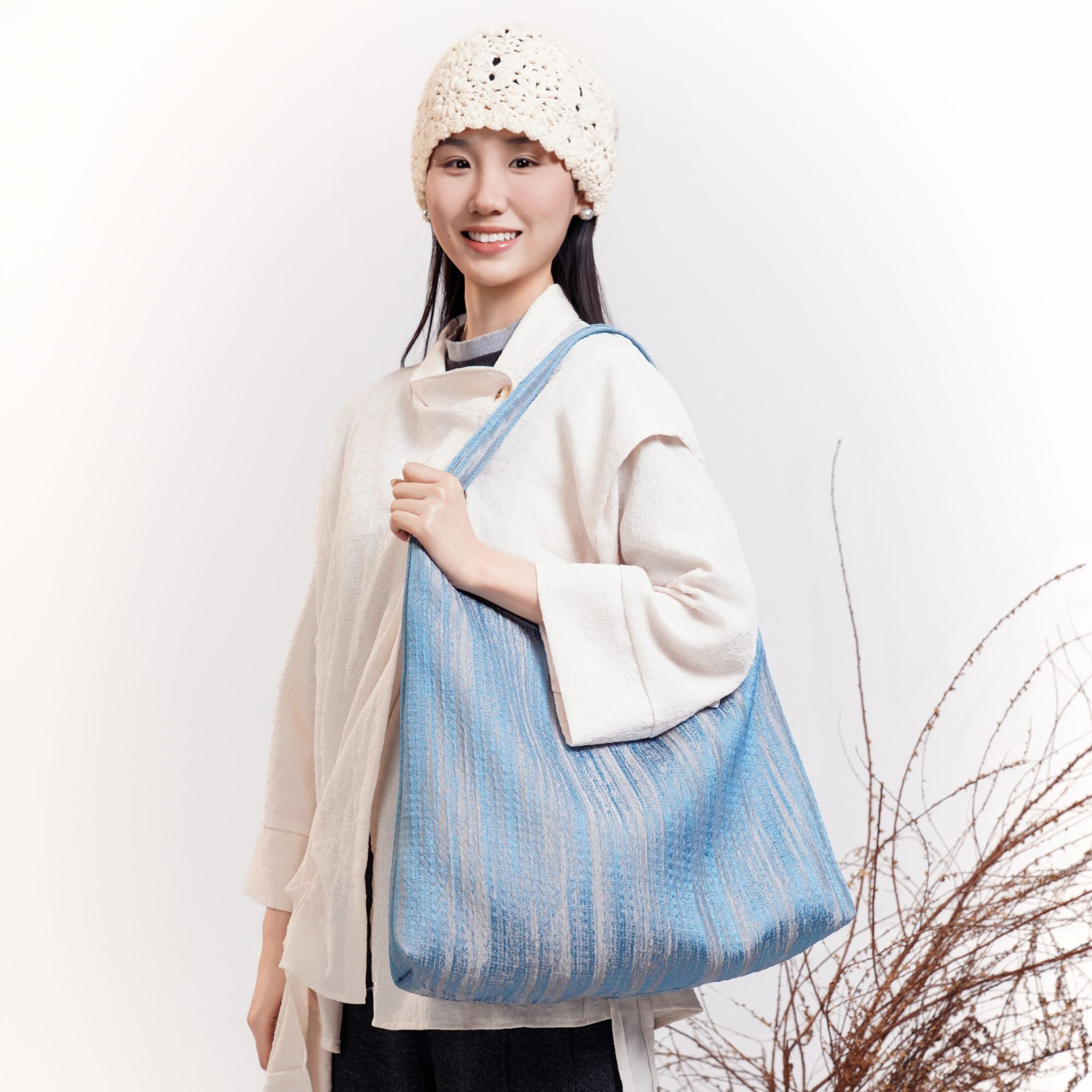 无则艺【拉链月牙包】蓝麻织纹百搭亲肤夏季时尚休闲简约复古文艺,箱包皮具/热销女包/男包,单肩包,淘宝优惠券,粉丝福利购,淘宝优惠卷