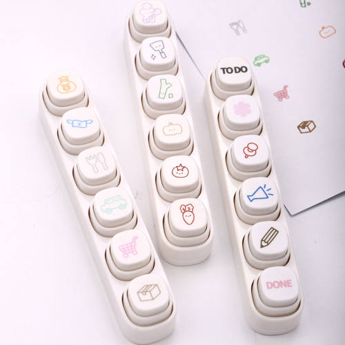 可得优按键式手帐印章可爱记账手账TODO计划本六联按键手帐印章日程本装饰diy打卡素材按钮式便携浸透图章yz