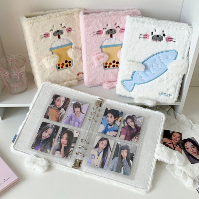 少女心A5卡通海豹毛绒活页相册追星四宫格小卡收纳册拍立得卡册