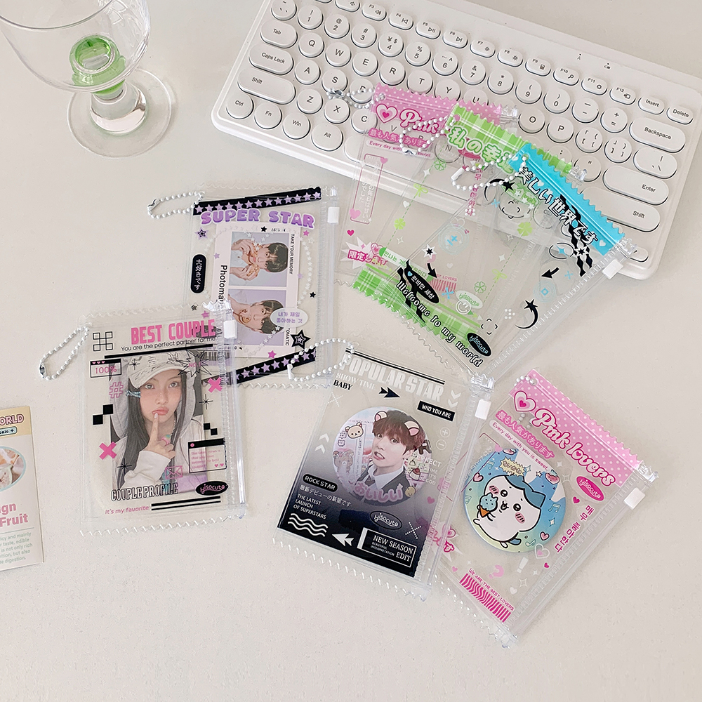 ins韩系少女透明拉链袋卡套学生3寸小卡卡套吧唧挂件收纳袋卡包