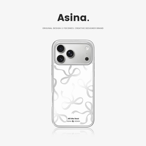 白蝴蝶结丝带适用苹果17Promax手机壳新款iPhone16Pro磁吸保护套Co6带支架ip15可爱高级感14网红镜面13pm全包