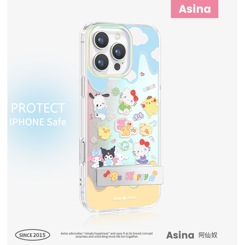 开心三丽鸥适用苹果16Promax手机壳隐藏式一体支架iPhone15保护套折叠全包13可爱好看的ip14Pro新款高级感女