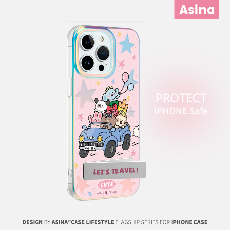 兜风小动物适用iPhone16Promax手机壳隐藏式支架苹果15pro保护套折叠13全包可爱创意防摔ip14Pro新款好看高级