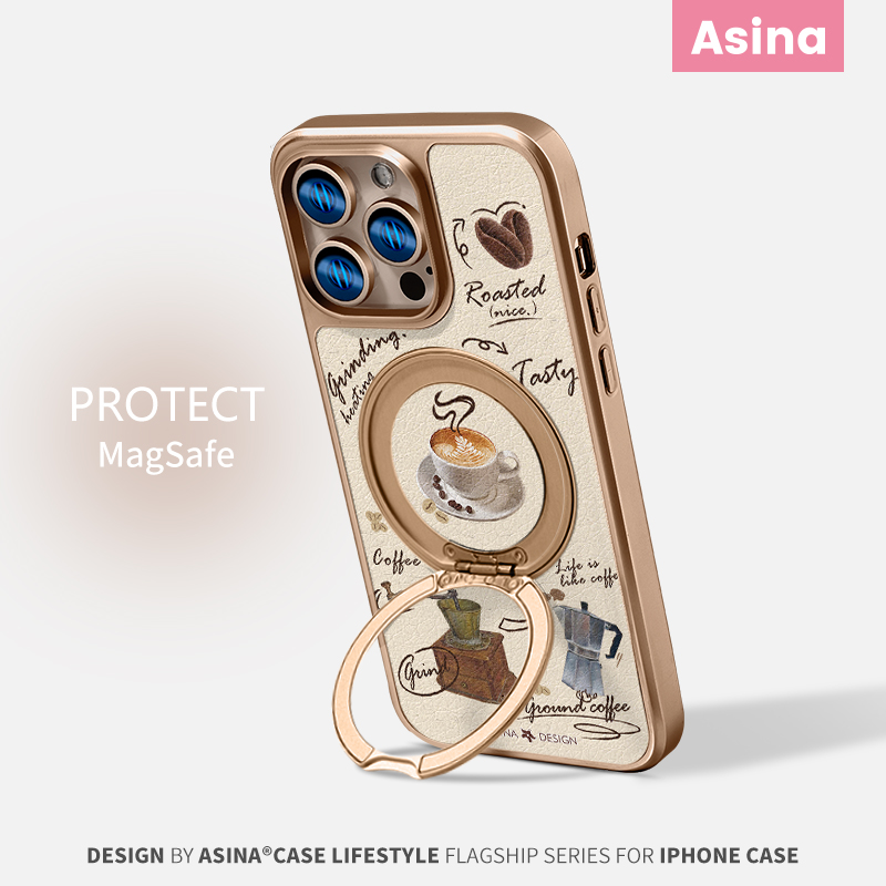 咖啡手账适用苹果16Promax手机壳新款iPhone16Pro磁吸带支架保护套支点ip15简约13高档沙漠金边14pm全包秋冬