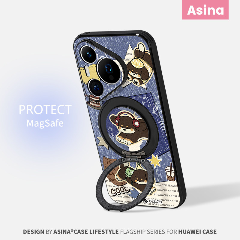 口袋小狗适用华为Pura80pro手机壳磁吸带支架pura70支点新款创意Ho3全包可爱秋冬复古p70保护套仿皮高级感+