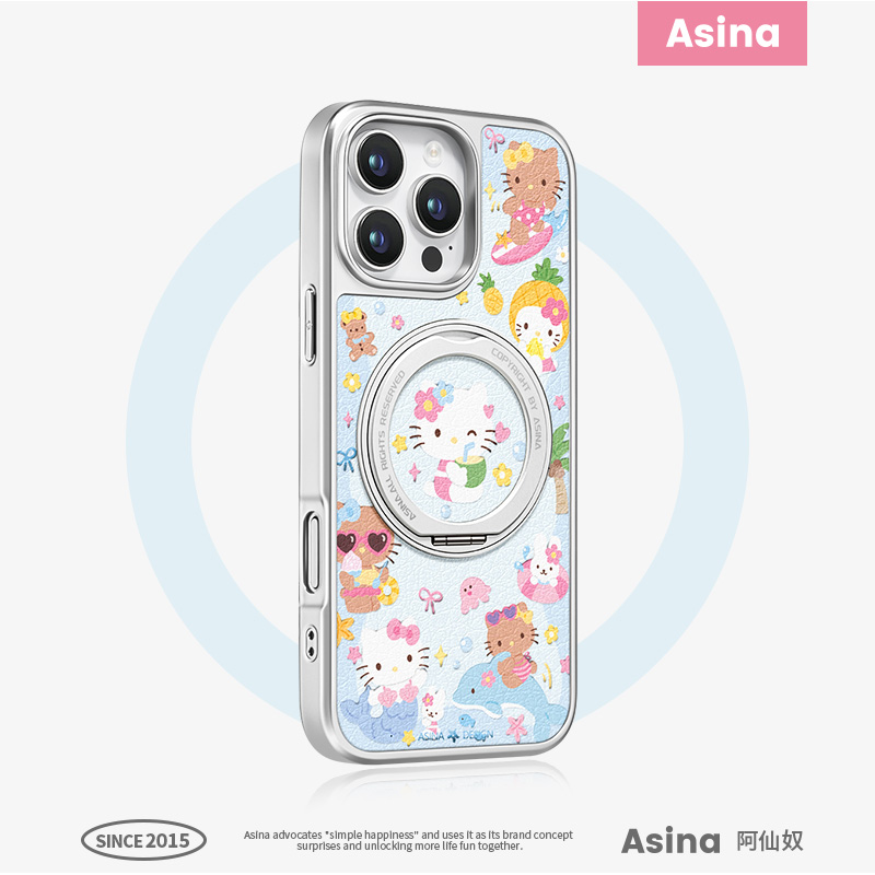 蓝色凯蒂适用iPhone16Promax手机壳新款苹果15Pro磁吸带支架保护套支点ip14可爱高级感好看的13pm全包创意女