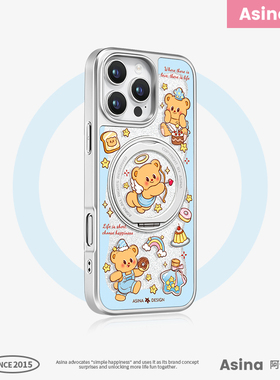 蓝色熊仔适用苹果17Promax手机壳新款iPhone16Pro磁吸带支架套Qo1支点15好看可爱的女ip14高级感闪粉13pm全包