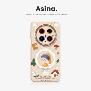 童话珍珠少女适用华为Mate80Promax手机壳磁吸带支架Pura80pro新款 支点保护套p70液态硅胶Bo5高级70 mt60por