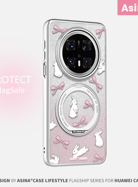 蝴蝶结小兔子适用华为Mate60Pro手机壳磁吸带支架新款mt70por+支点套Qo1高级感ins可爱奢华mete60全包闪粉女