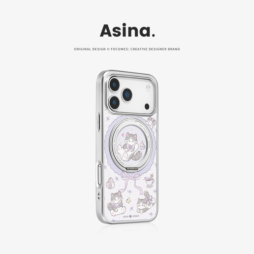 猫咪时光适用苹果17Promax手机壳新款iPhone16Pro磁吸带支架保护套Co2支点ip15可爱高级感14好看13pm全包女