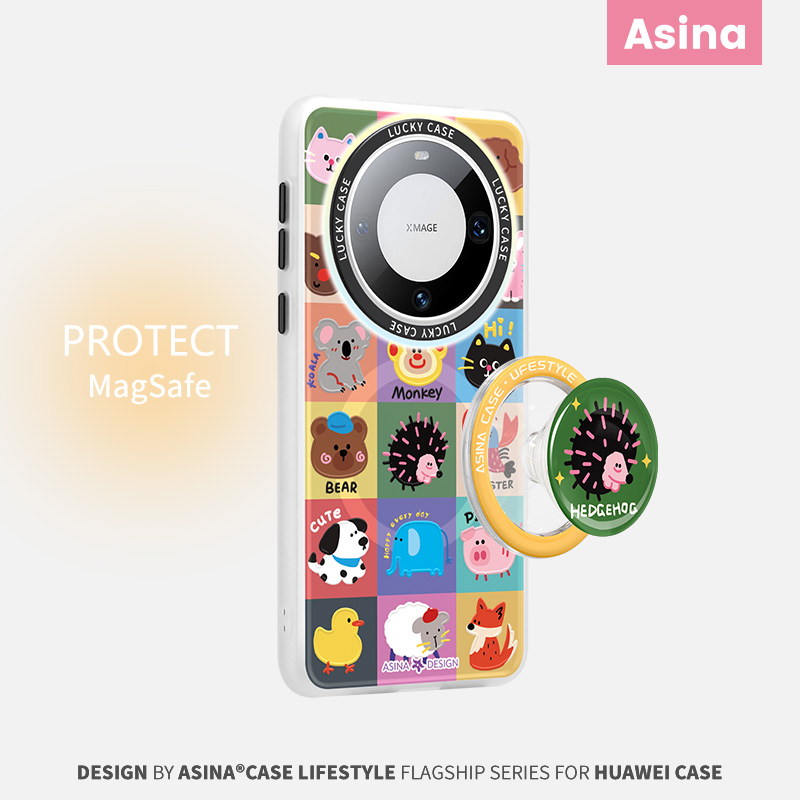 彩格动物适用华为Mate60pro手机壳磁吸新款mate70带支架p60保护套mt40e高级感的mete50全包防摔可爱30网红女