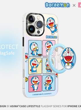 彩框哆啦猫适用iPhone17Promax手机壳ip15磁吸支架苹果16pro保护套好看14plus全包12可爱p13Pro新款高级感女