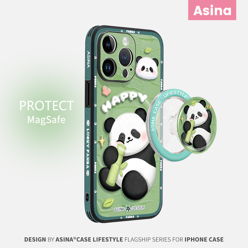 竹子熊猫适用苹果16Promax手机壳磁吸带支架14高级iPhone16Pro保护套ip15网红新款超火plus全包防摔ip13pm女