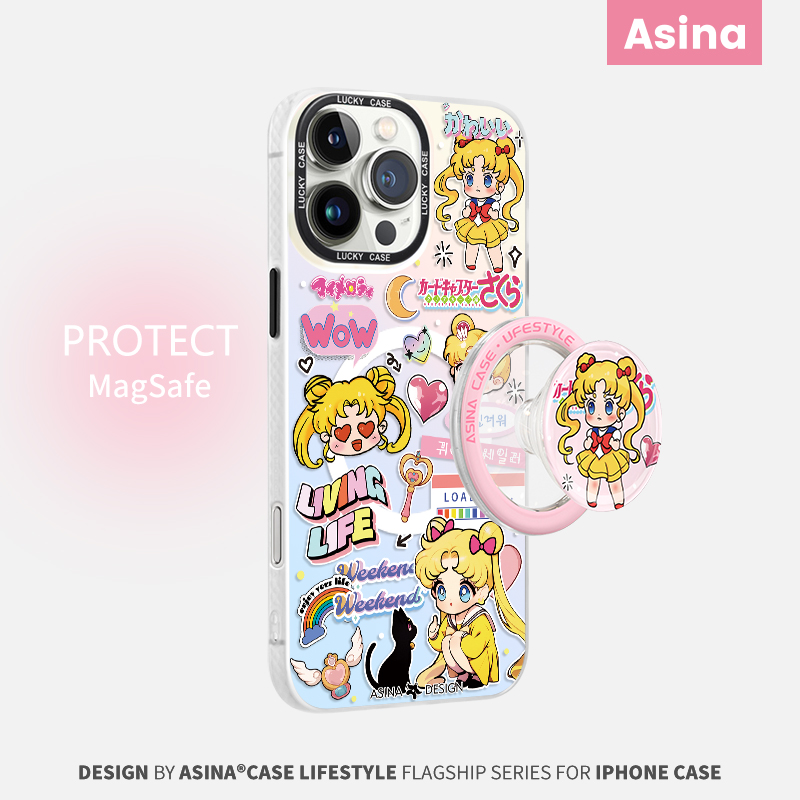 可爱月野兔适用iPhone16Promax手机壳14磁吸支架苹果16保护套好看防摔15plus全包12超薄p13Pro新款高级感女
