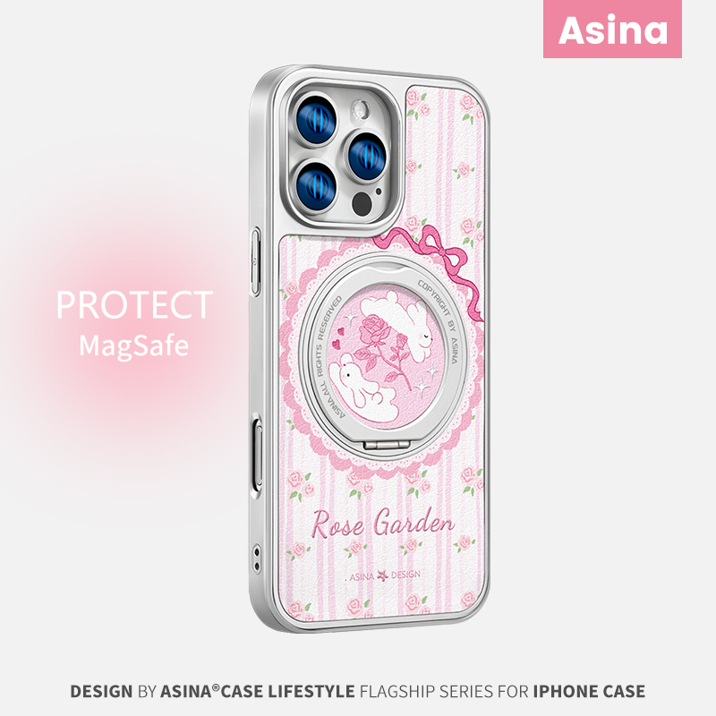 玫瑰花园兔子适用iPhone16Promax手机壳新款苹果15Pro磁吸带支架保护套支点ip14文艺高级感好看13pm全包可爱
