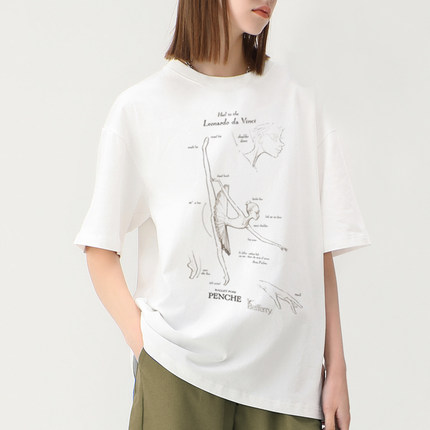 达芬奇ballet原创设计芭蕾舞蹈周边女短袖半袖休闲Tee恤落肩卫衣