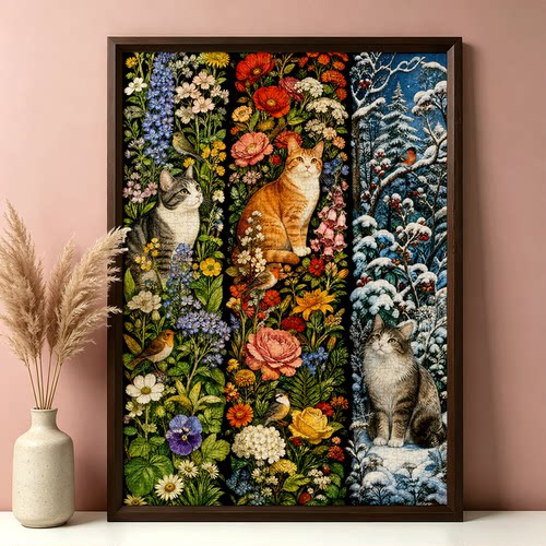 猫鸟花雪景拼图1000片成人治愈系千片插画高难度手工生日情侣礼物