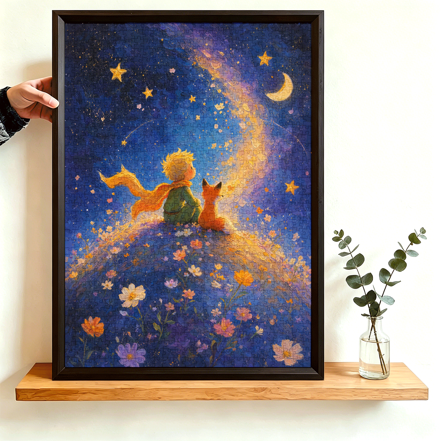 小王子狐狸星空花成人拼图1000片蓝卡带相框装饰画风景解压治愈系