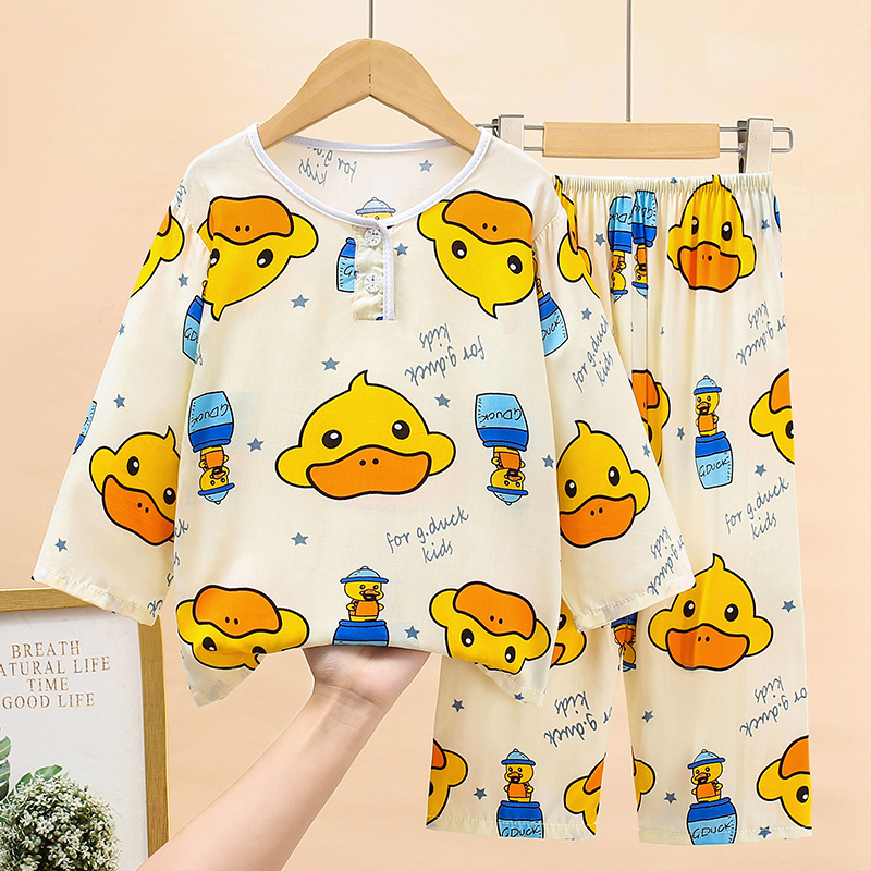 儿童棉绸睡衣春秋薄款套装