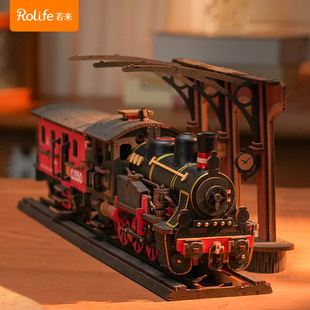 若来若态蒸汽火车木质积木拼装玩具模型3d立体拼图益智送男孩礼物