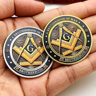 现货 共济会兄弟镀金彩印纪念章 装饰挂件钥匙扣金币纪念币
