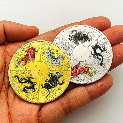四大神兽镀金硬币把玩创意金币