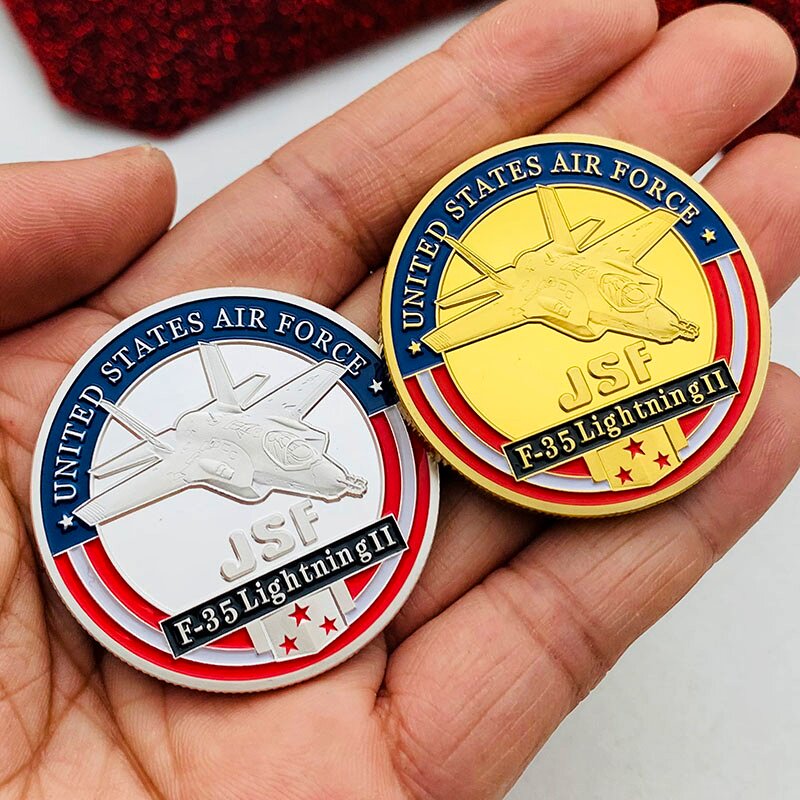 USAF美国战斗机F-35闪电II飞机镀金纪念章挂件把玩金币硬币纪念币
