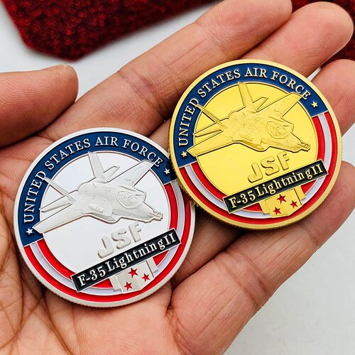 USAF美国战斗机F-35闪电II飞机镀金纪念章挂件把玩金币硬币纪念币