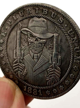 工艺骷髅头黄铜纪念章硬币把玩