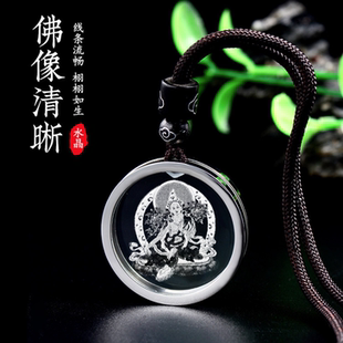 【新品】水晶内雕吊坠钛钢边框项链