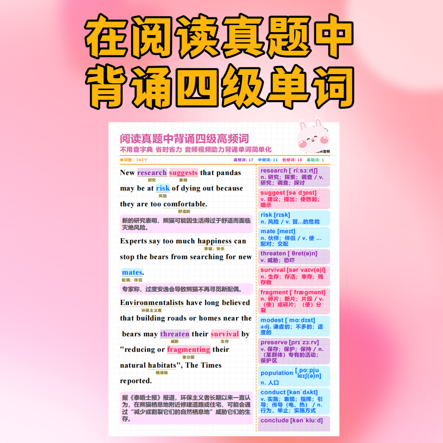 阅读C真题中背四级单词附视音频