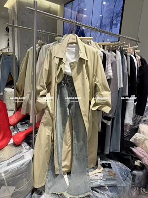 2026春季新款韩版时尚百搭显瘦翻领宽松长款腰带风衣外套