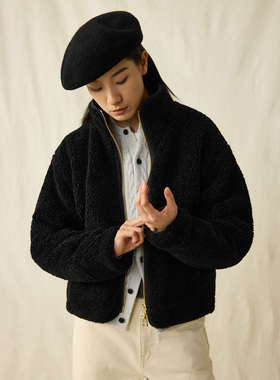 SUPERTOFU厚实蓬松羊羔绒 真皮袋唇拼接 双开拉链 立领外套 AW25