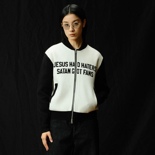 SUPERTOFU 人无完人主题标语 黑白拼色袖 拉链针织衫外套 AW25