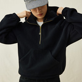 双面摇粒绒 铜色吊坠半拉链 下摆可调节 SUPERTOFU 连帽卫衣 AW25