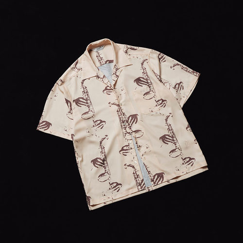 萨克斯满版图案古巴领垂感衬衫