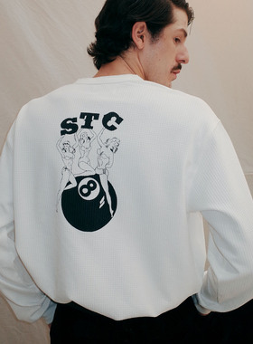 SUPERTOFU桌球主题 做旧复古印花 软糯舒适华夫格 亨利领长袖AW25