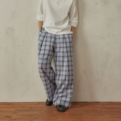 SUPERTOFU居家外出无缝切换慵懒感半内衬格纹休闲长裤两栖裤AW25