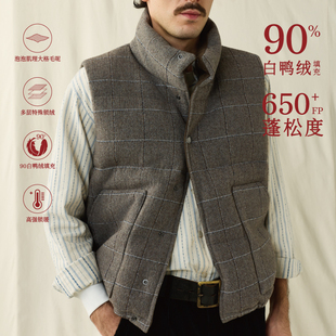 立领羽绒马甲 SUPERTOFU 日本铜制花扣 90白鸭绒 AW25 毛呢格纹