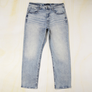 44大码外贸单 欧美单复古重水洗做旧牛仔裤 男弹力宽松直筒秋冬款