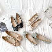 平底舒适豆豆鞋 2026春季 网红蝴蝶结单鞋 女浅口方头奶奶鞋 新款 韩版