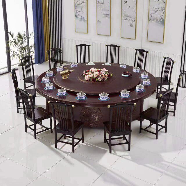 酒饭店火锅餐桌椅电磁炉带锅商用一体化多人位电动大圆桌16人20人