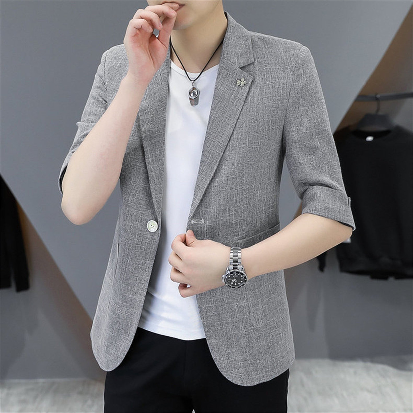 夏季薄款西装外套男修身西服上衣