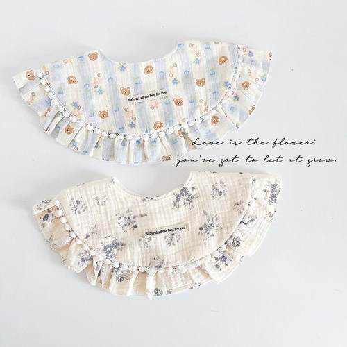 纯棉纱布婴儿围嘴公主风花朵