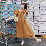 2025夏季新款韩版法式高级感粉色方领连衣裙女宽松显瘦茶歇长裙子，女装连衣裙，浙宝225