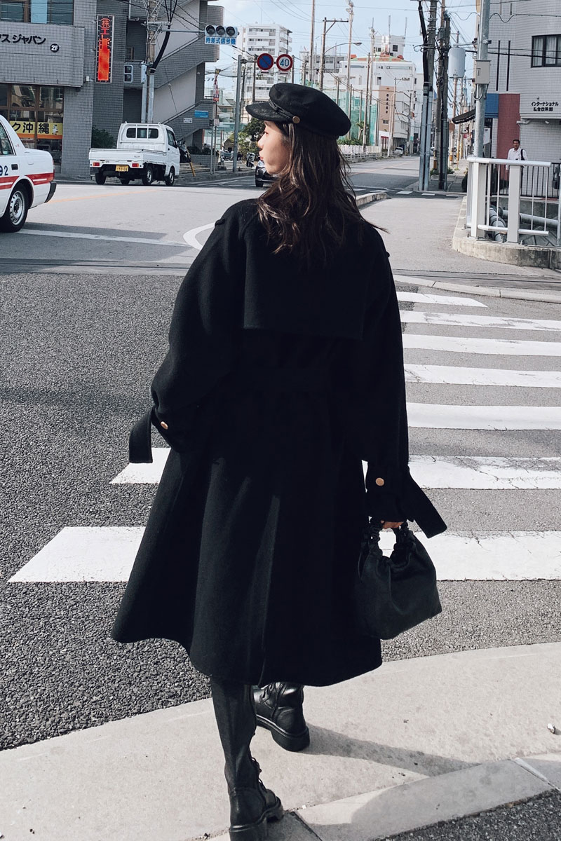 2022冬季新款双排金属扣黑色毛呢外套225-A101-P180（控258）,女装毛呢外套,浙宝225