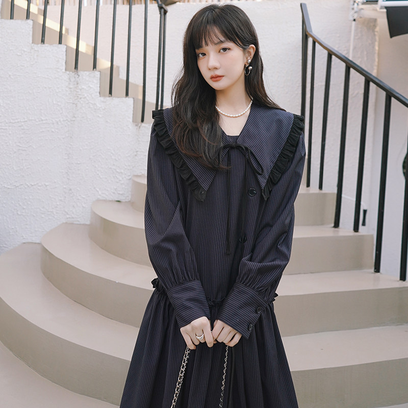 已出货2022秋季新款深藏蓝条纹连衣裙225-7007-P115-控168,女装连衣裙,浙宝225